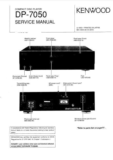 KENWOOD DP-7050 SERVICE MANUAL ENGLISH CD PLAYER