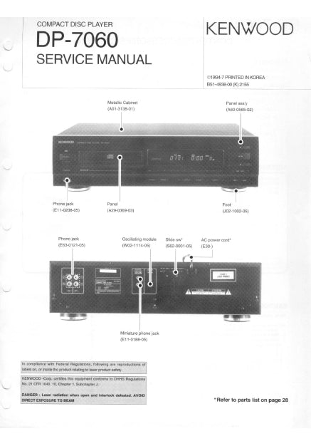 KENWOOD DP-7060 SERVICE MANUAL ENGLISH CD PLAYER