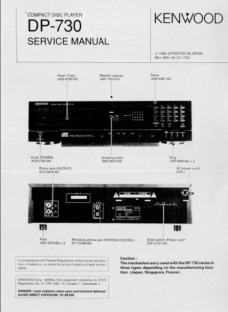 KENWOOD DP-730 SERVICE MANUAL ENGLISH CD PLAYER