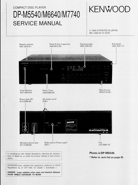 KENWOOD DP-M5540 DP-M6640 DP-M7740 SERVICE MANUAL ENGLISH CD PLAYER