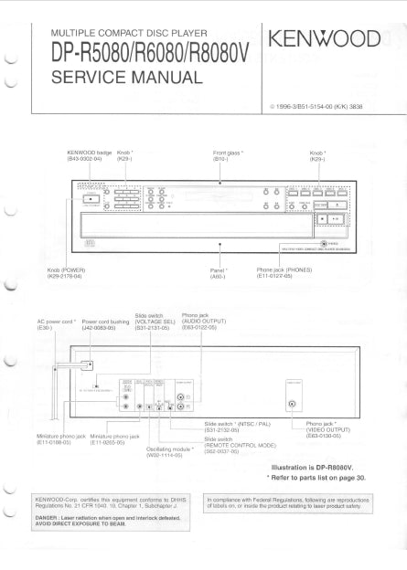 KENWOOD DP-R5080 DP-R6080 DP-R8080 SERVICE MANUAL ENGLISH MULTUPLE CD PLAYER