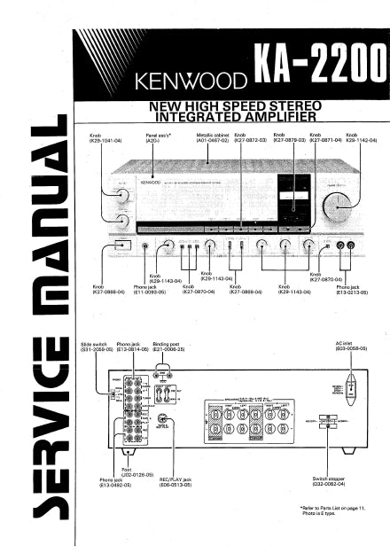 KENWOOD KA-2200 SERVICE MANUAL ENGLISH NEW HIGH SPEED STEREO INTEGRATED AMPLIFIER