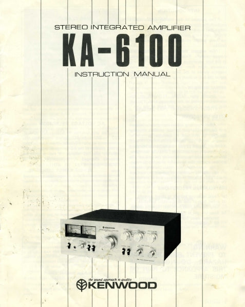 KENWOOD KA-6100 INSTRUCTION MANUAL ENGLISH STEREO INTEGRATED AMPLIFIER ...