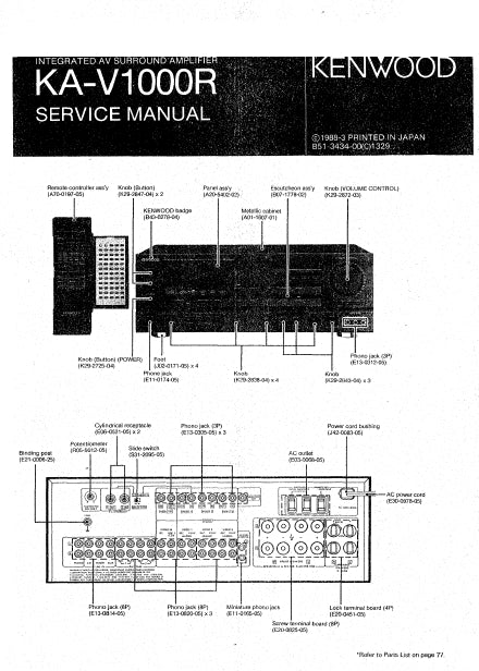 KENWOOD KA-V1000R SERVICE MANUAL IN ENGLISH INTEGRATED AV SURROUND AMPLIFIER