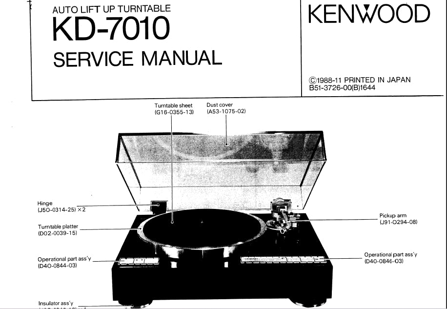 KENWOOD KD-7010 SERVICE MANUAL ENGLISH AUTO LIFT UP TURNTABLE