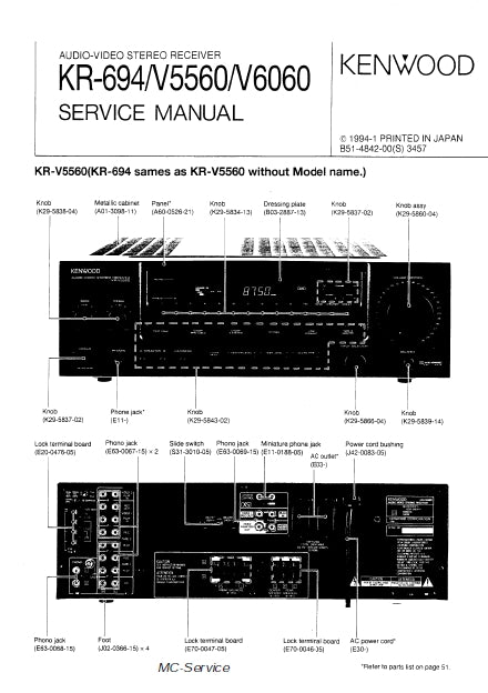 KENWOOD KR-694 KR-V5560 KR-V6060 SERVICE MANUAL ENGLISH AV STEREO RECEIVER