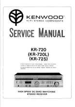 Load image into Gallery viewer, KENWOOD KR-720 KR-720L KR-725 SERVICE MANUAL BOOK IN ENGLISH HIGH SPEED DC/ZERO SWITCHING STEREO RECEIVER
