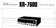 Load image into Gallery viewer, KENWOOD KR-7600 INSTRUCTION MANUAL ENGLISH AM FM STEREO RECEIVER
