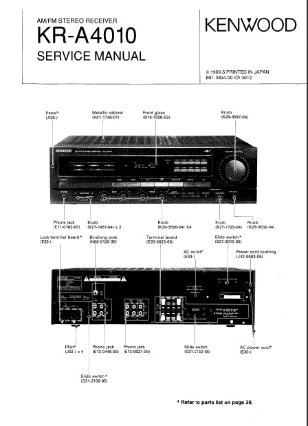 KENWOOD KR-A4010 SERVICE MANUAL ENGLISH AM FM STEREO RECEIVER