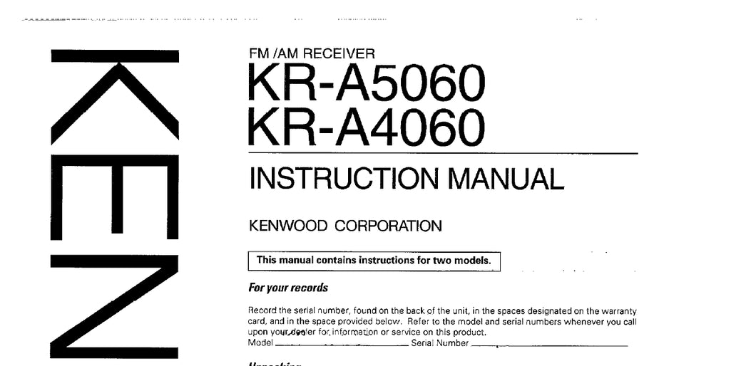 KENWOOD KR-A4060 KR-A5060 INSTRUCTION MANUAL ENGLISH FM AM RECEIVER