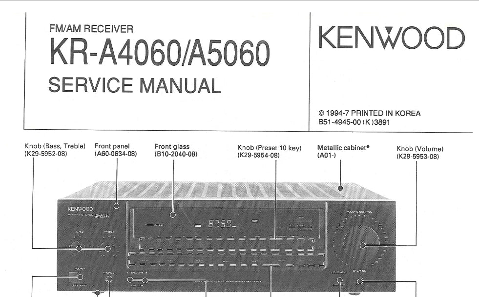 KENWOOD KR-A4060 KR-A5060 SERVICE MANUAL BOOK IN ENGLISH FM AM RECEIVER