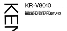 Load image into Gallery viewer, KENWOOD KR-V8010 BEDIENUNGSANLEITUNG DEUTSCH AV STEREO RECEIVER
