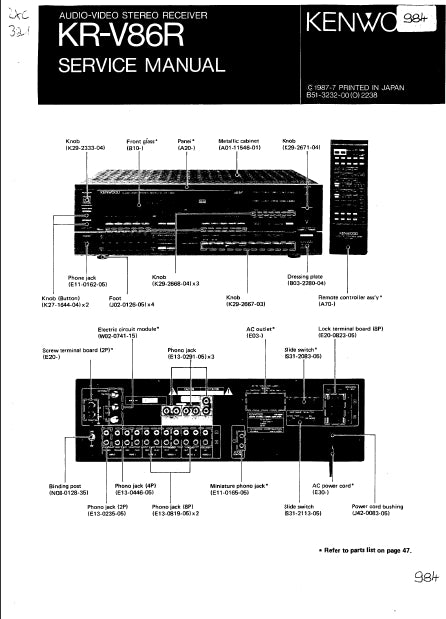 KENWOOD KR-V86R SERVICE MANUAL ENGLISH AV STEREO RECEIVER