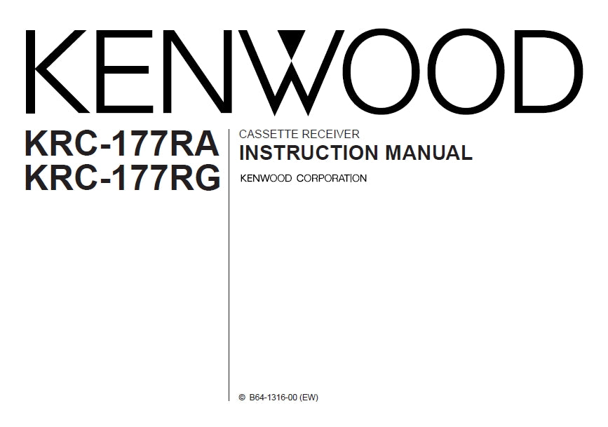 KENWOOD KRC-177RA KRC-177RG INSTRUCTION MANUAL ENGLISH CASSETTE RECEIVER