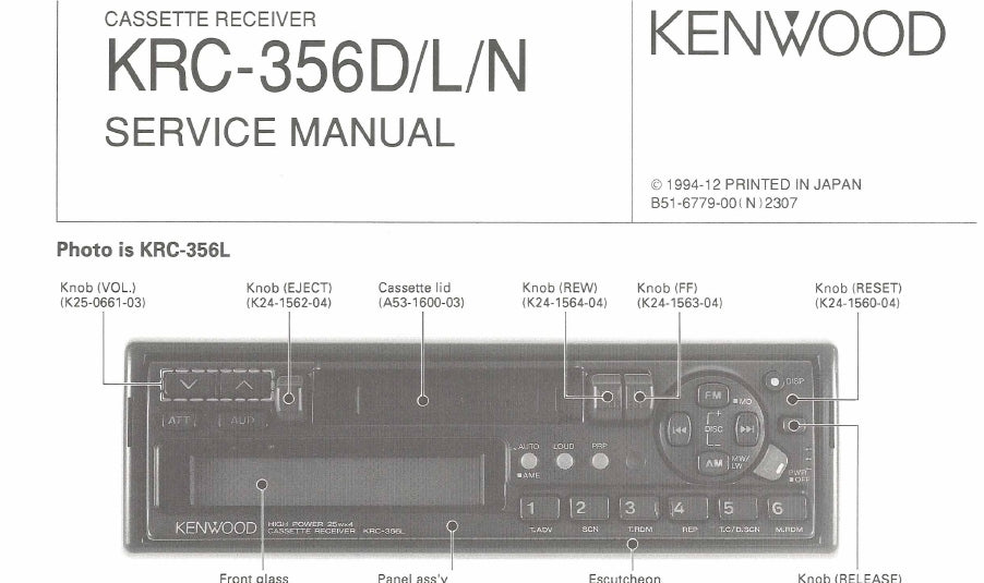 KENWOOD KRC-356D KRC-356L KRC-356N SERVICE MANUAL ENGLISH CASSETTE RECEIVER