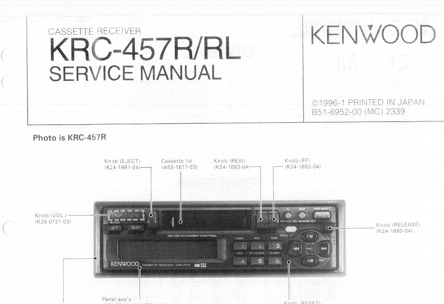 KENWOOD KRC-457R KRC-457RL SERVICE MANUAL ENGLISH CASSETTE RECEIVER