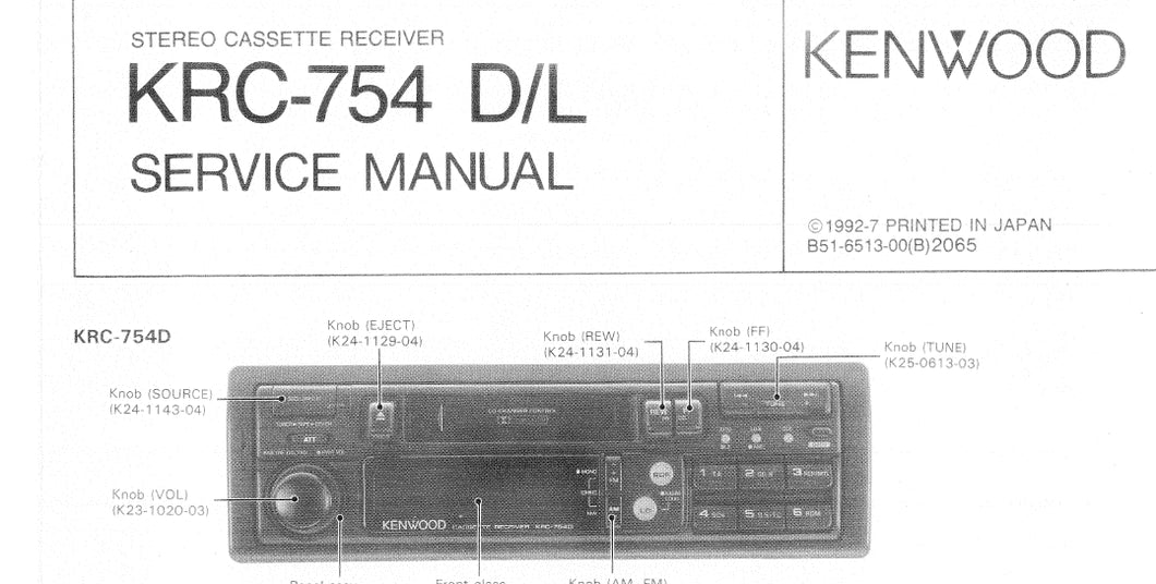 KENWOOD KRC-754D KRC-754L SERVICE MANUAL ENGLISH STEREO CASSETTE RECEIVER