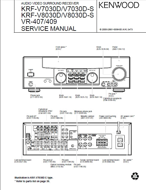 KENWOOD KRF-V7030D KRF-V7030D-S KRF-V8030D KRF-V8030D-S VR-407 VR-409 SERVICE MANUAL IN ENGLISH AV SURROUND RECEIVER