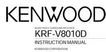 Load image into Gallery viewer, KENWOOD KRF-V8010D INSTRUCTION MANUAL ENGLISH AV SURROUND RECEIVER
