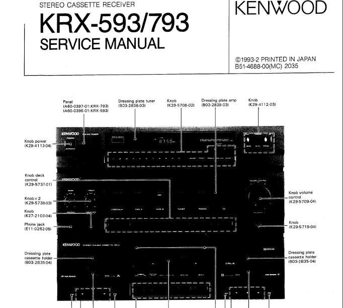 KENWOOD KRX-593 KRX-793 SERVICE MANUAL ENGLISH STEREO CASSETTE RECEIVER