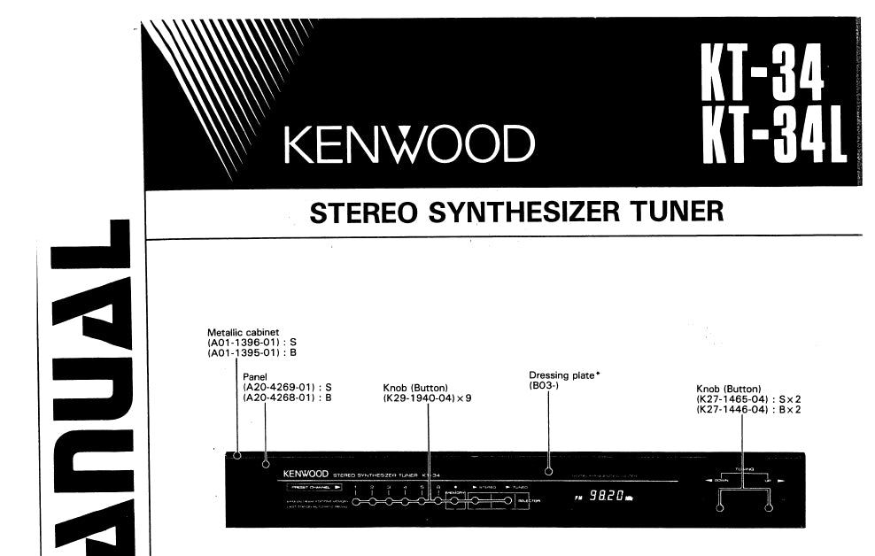 KENWOOD KT-34 KT-34L SERVICE MANUAL ENGLISH STEREO SYNTHESIZER TUNER