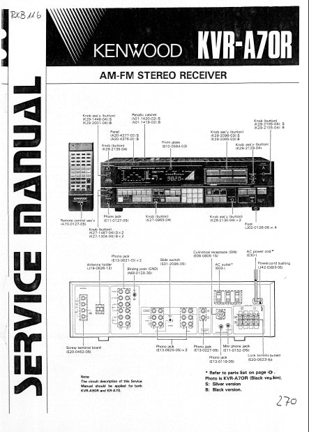 KENWOOD KVR-A70R SERVICE MANUAL ENGLISH AM FM STEREO RECEIVER