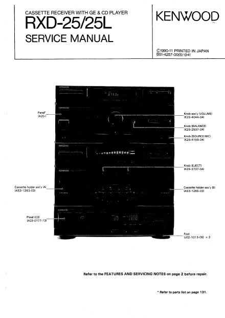 KENWOOD RXD-25 RXD-25L SERVICE MANUAL ENGLISH CASSETTE RECEIVER WITH GE AND CD PLAYER