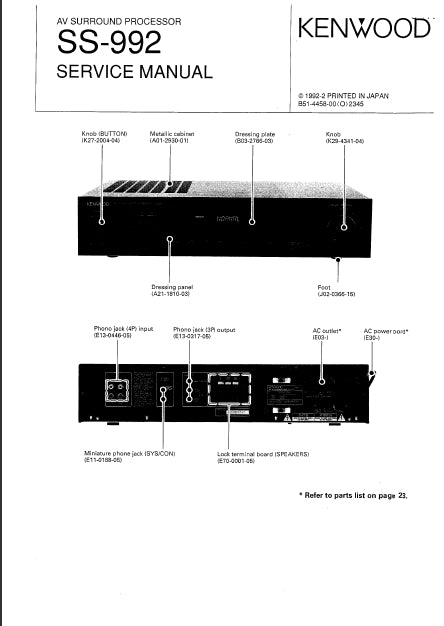 KENWOOD SS-992 SERVICE MANUAL IN ENGLISH AV SURROUND RECEIVER