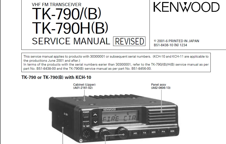 KENWOOD TK-790 TK-790(B) TK-790H TK-790H(B) SERVICE MANUAL ENGLISH VHF FM TRANSCEIVER