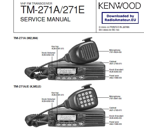 KENWOOD TM-271A TM-271E SERVICE MANUAL BOOK IN ENGLISH VHF FM TRANSCEIVER