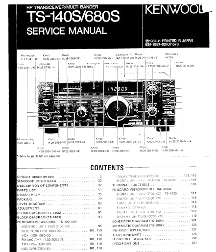 KENWOOD TS-140S TS-680S SERVICE MANUAL ENGLISH HF TRANSCEIVER/MULTI BANDER