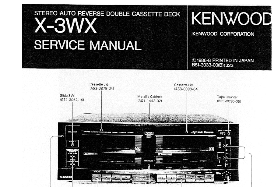 KENWOOD X-3WXSERVICE MANUAL ENGLISH STEREO AUTO REVERSE DOUBLE CASSETTE DECK