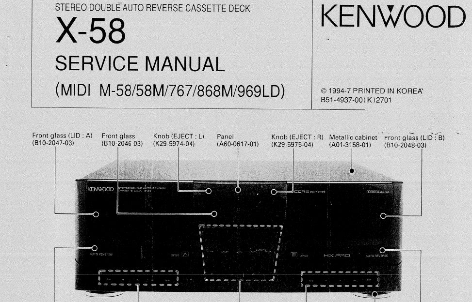 KENWOOD X-58 SERVICE MANUAL ENGLISH STEREO DOUBLE AUTO REVERSE CASSETTE DECK