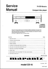 Load image into Gallery viewer, MARANTZ CD-16 SERVICE MANUAL IN ENGLISH CD PLAYER
