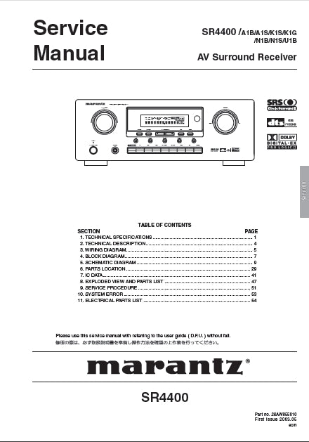 MARANTZ SR4400 SERVICE MANUAL IN ENGLISH AV SURROUND RECEIVER