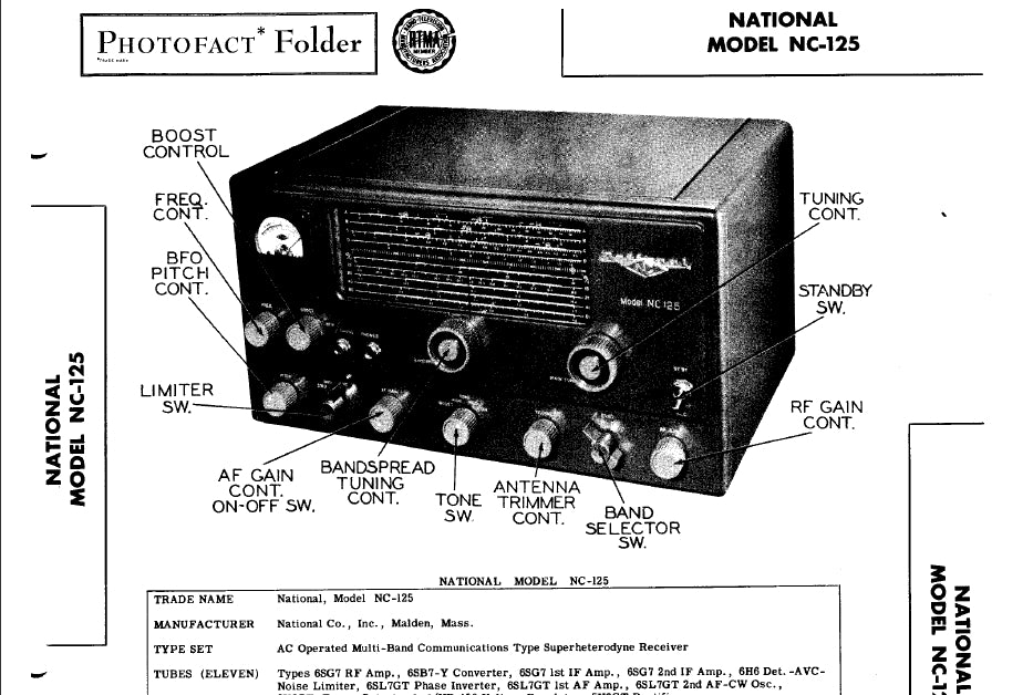 NATIONAL NC-125 SERVICE MANUAL IN ENGLISH MULTI-BAND COMMUNICATIONS RECEIVER