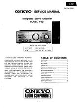 Load image into Gallery viewer, ONKYO A-921 SERVICE MANUAL BOOK IN ENGLISH INTEGRATED STEREO AMPLIFIER
