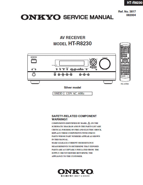 ONKYO HT-R8230 SERVICE MANUAL IN ENGLISH AV RECEIVER