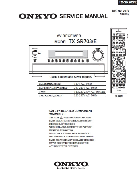 ONKYO TX-SR703 TX-SR703E SERVICE MANUAL IN ENGLISH AV RECEIVER