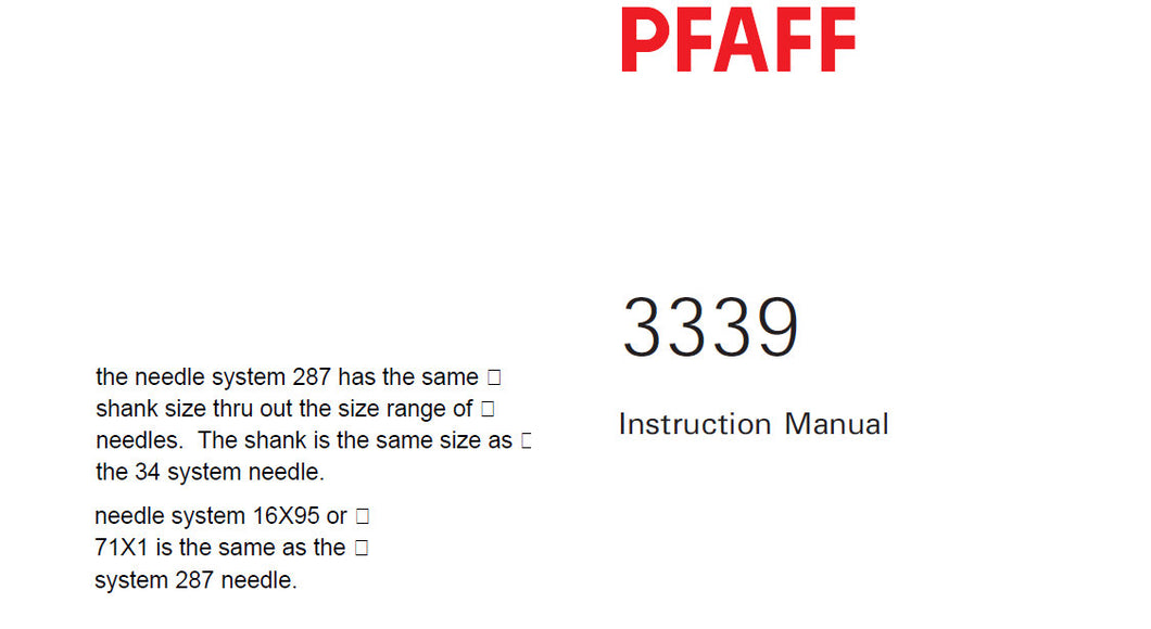 PFAFF 3339 INSTRUCTION AND SERVICE MANUAL 07-96 BOOK IN ENGLISH SEWING MACHINE