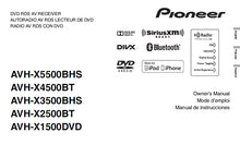 Load image into Gallery viewer, PIONEER AVH-X5500BHS AVH-X4500BT AVH-X3500BHS AVH-X2500BT AVH-X1500DVD OWNERS MANUAL MODE D&#39;EMPLOI MANUAL DE INSTRUCCIONES ENGLISH FRANCAIS ESPANOL DVD RDS AV RECEIVER
