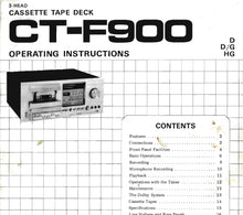 Load image into Gallery viewer, PIONEER CT-F900 OPERATING INSTRUCTIONS ENGLISH CASSETTE TAPE DECK
