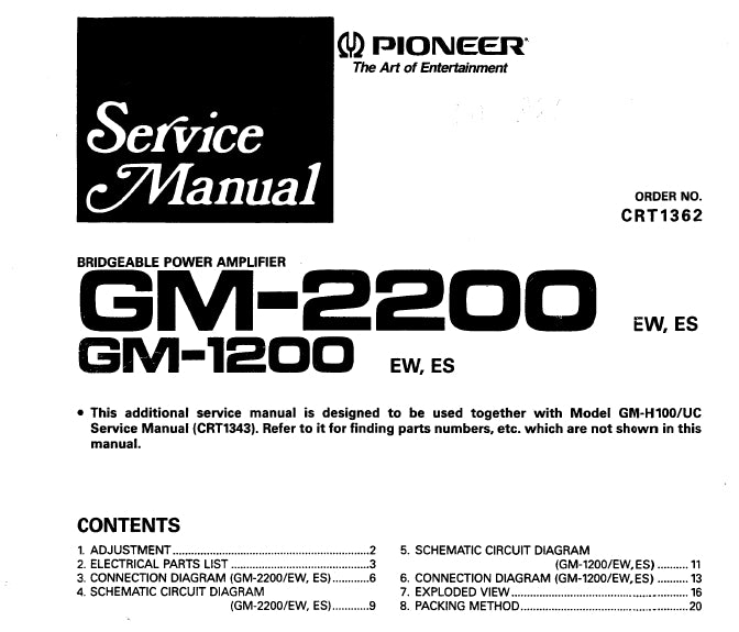 PIONEER GM-2200 GM-1200 SERVICE MANUAL ENGLISH BRIDGEABLE POWER AMPLIFIER