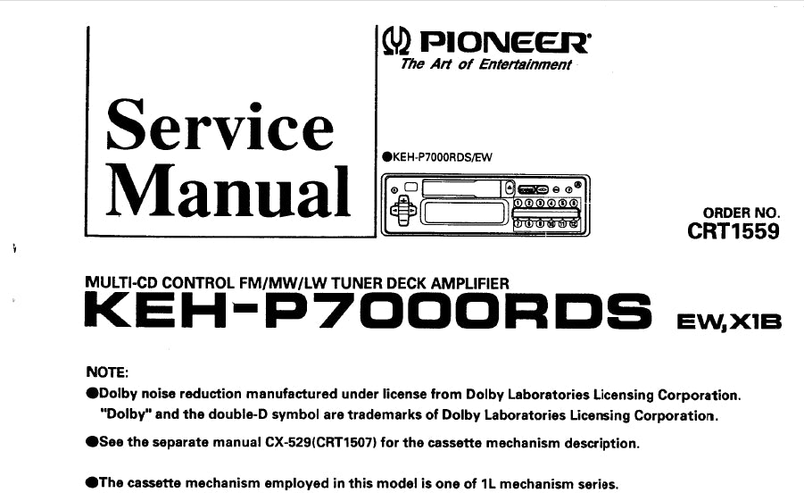 PIONEER KEH-P7000RDS SERVICE MANUAL ENGLISH MULTI CD CONTROL FM MW LW ...