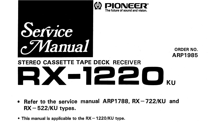 PIONEER RX-1220 RX-722 RX-522 SERVICE MANUAL ENGLISH STEREO CASSETTE TAPE DECK RECEIVER