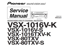 Load image into Gallery viewer, PIONEER VSX-1016V-K VSX-1016V-S VSX-1016TXV-K VSX-80TXV VSX-80TXV-S SERVICE MANUAL ENGLISH AV MULTI CHANNEL RECEIVER
