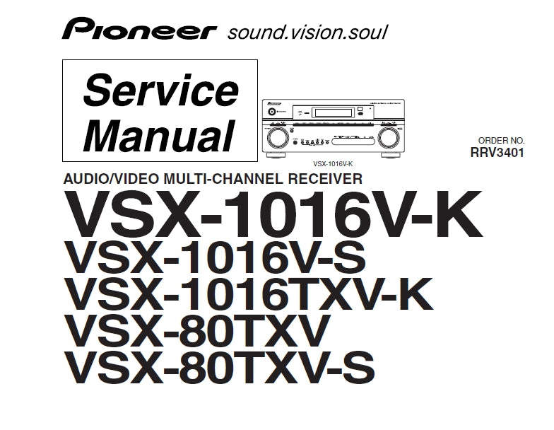 PIONEER VSX-1016V-K VSX-1016V-S VSX-1016TXV-K VSX-80TXV VSX-80TXV-S SERVICE MANUAL ENGLISH AV MULTI CHANNEL RECEIVER