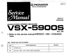 Load image into Gallery viewer, PIONEER VSX-5700S VSX-5600 VSX-5900S SERVICE MANUAL ENGLISH AV STEREO RECEIVER
