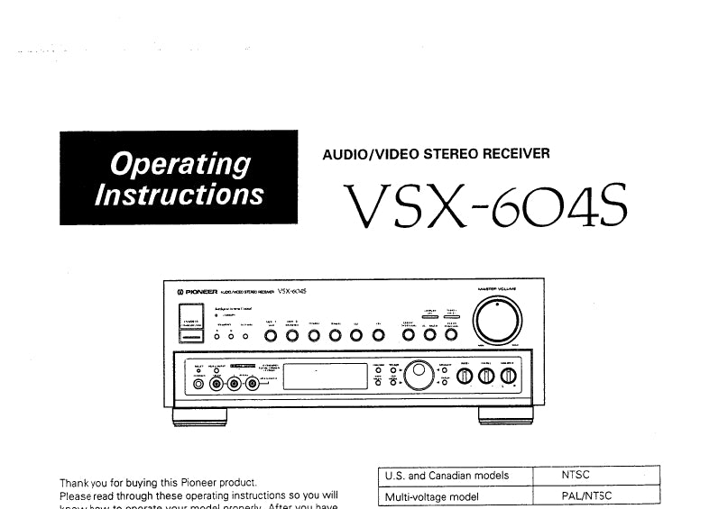 PIONEER VSX-604S OPERATING INSTRUCTIONS ENGLISH AV STEREO RECEIVER