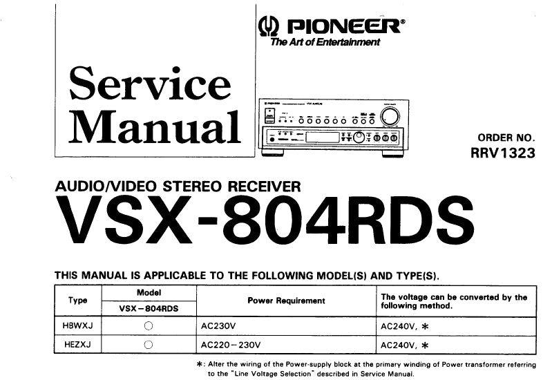 PIONEER VSX-804RDS SERVICE MANUAL ENGLISH AV STEREO RECEIVER